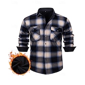 economico camicie di flanella-Per uomo Giacca-camicia Giacca camicia Giacca invernale Plaid Vacanza Abbigliamento quotidiano Bianco Rosso Blu marino Azzurro cielo Manica Lunga Bavero Autunno Inverno Abbigliamento Tasca Frontale