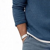 economico T-shirt in maglia waffle-Per uomo Maglietta Waffle Maglietta Manica Lunga Girocollo Scollo a V Primavera Autunno Inverno Elegante Caldo Vacanza Finto due pezzi Allenamento All&#039;aperto Casa Nero Verde chiaro Blu chiaro