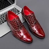 abordables Zapatos Oxford-Zapatos de vestir para hombre de piel sintética roja con detalle de tachuelas: elegantes zapatos de fiesta de Navidad para hombre.