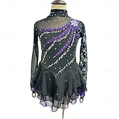 preiswerte Eiskunstlaufkleider-Eiskunstlaufkleid Damen Mädchen Eislaufen Kleider Austattungen Schwarz Purpur Himmelblau Elasthan Spitze Freizeit Sport Wettbewerb Eiskunstlaufkleidung Handgemacht Einfarbig Modisch Langarm Eislaufen