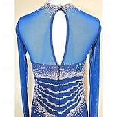 cheap Competition Dress-Women's Ballroom Dance Dress Royal Blue Crystal Rhinestone Long Sleeve Waltz Foxtrot Quickstep Competition Performance Gown