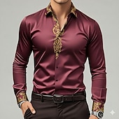 economico Camicia in Raso da Uomo-Per uomo Stampa Floreale Etnico Fiori Camicia Camicia in raso Camicia elegante Manica Lunga Vintage Retrò Vacanza Abbigliamento Quotidiano Estate Primavera Autunno Collo ripiegato Stampa 3D Camicie
