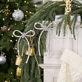 billige Sløyfer og bånd-6 stk. julesløyfedekorasjon champagne gull glitrende strass-sløyfe med metalltrådsbånddekorasjon egnet for juletrepynt blomstergirlander gaveemballasje