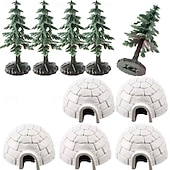cheap Collectible Figurines-10-Piece Mini Arctic Igloo and Evergreen Tree Figurine Set, Plastic Mini Shelters with Snow-Covered Trees, Mushroom-Themed Garden Decoration Toys, Perfect for Desktop and Bookshelf Displays