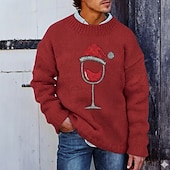 preiswerte Hässliche Pullover für Männer-Hässlicher Weihnachtspullover Herren Weinglas Pullover Strickware Rundhalsausschnitt Lässig Urlaub Straße Täglich 3D-Druck Stricken warm halten Langarm Frühling Herbst Winter Weiß Rote Blau