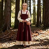 Χαμηλού Κόστους Φορέματα-γυναικεία μεσαιωνική ποδιά βίκινγκ φόρεμα με δεμένη πλάτη τουνίκ σετ φόρεμα 2 τμχ για larp ren faire αποκριάτικο φόρεμα για πάρτι της αναγέννησης