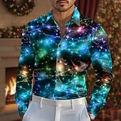 preiswerte Herren Satin Hemd-Weihnachten Herren Funkelnder Glitzer Weihnachtslicht Hemd Satinhemd Kleidhemd Langarm Modisch lässig Outdoor Party Ferien Frühling Herbst Umlegekragen 3D-Druck Hemden mit Knopfleiste Rote Blau