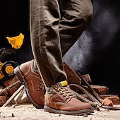 cheap Work Boots-Men's Yellow Faux Leather Work Safety Boots with Shock-Absorbing Sole and Steel-Toe Protection, Durable Construction Boots for Outdoor Labor and Industrial Work