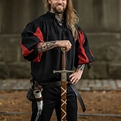 olcso Felsők-Retró Punk és gótika Középkori Blúz / Ing Álarcosbál Tunika Lovag Viking Keresztes lovag külföldi Landsknecht Fodros Színes Jelmez Férfi Kelta Kalóz Farsang Álarcos mulatság Teljesítmény Parti