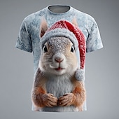 お買い得  クリスマス動物衣装-クリスマス 男性用 3D リス Tシャツ 半袖 Tシャツ 3Dプリント クルーネック シャツ 日常 デザイナー アーティスティック バケーション パーティー ストリート ブルー ダックグレー グレー オールシーズン 衣類 S M L XL XXL XXXL