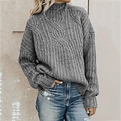 ieftine Culori Solide-Pentru femei Pulover Plover Elegant Modă Șic Stradă Culoare solidă Guler Pe Gât Peteci Tricotat Imprimeu Manșon Lung Topuri obișnuite Tricotat În aer liber Zilnic Concediu Negru Alb Toamnă Iarnă