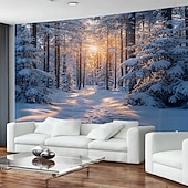 billige Veggoppheng-Vinterskog, solskinn, snølandskap, stor veggdekorasjon, fotobakgrunnsstoff, hjemmeinnredning til soverom, stue eller kontor