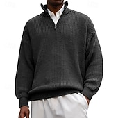 cheap Men's Pullover Sweater-Men's Sweater Pullover Sweater Jumper Quarter Zip Pullover Sweater Ribbed Knit Regular Tops Knitted Slim Fit Plain Standing Collar Knitwear Contemporary Casual Daily Wear Clothing Apparel Spring Fall