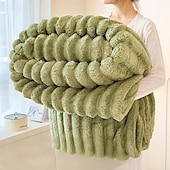 זול שמיכות וכיסויים-שמיכת פרווה ארנבת יוקרתית בצבע אחיד עבה וחמה קטיפה חלבית לזרוק שמיכת קטיפה רכה ונעימה למיטה במשרד