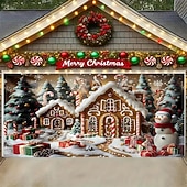 Недорогие Рождественские чехлы на гаражные ворота-Новогодняя тематика гобелен Крышка гаражной двери Большое Подвесное Пряничный домик Симпатичные Стиль 3D Вечеринка На открытом воздухе Праздник Фоны для съемки Ярд (0,9 м) Домашний декор