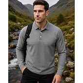 abordables Tapas-Men's Hiking top Polo Shirt Cotton Shirt Long Sleeve Turndown Top Outdoor Thermal Warm Winter Autumn / Fall Polyester Black White Dark Blue Gym Workout Traveling
