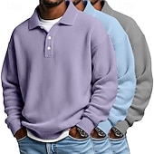 preiswerte Klassisches Poloshirt für Herren-Herren Waffel-Poloshirts Textur Formell Geschäft Klassisch Langarm Mode Einfarbig Einfach 3 Teile Mehrfachpackung Herbst Frühling &amp; Herbst Ganzjahres Lässiger Schnitt 1# 2# 3# 4# 5# 6#