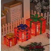 Χαμηλού Κόστους χριστουγεννιάτικα λαμπάκια εσωτερικού χώρου-Φωτιστικό Χριστουγεννιάτικου Δώρου LED με Λαμψημένο Φιόγκο Waterproof Μπαταρία 8 Λειτουργιών 15.5/20.5/25.5CM για Διακόσμηση Ατμόσφαιρας Εσωτερικού και Εξωτερικού Χώρου