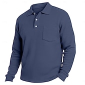 Herre Vaffel poloskjorter Golf poloskjorter Virksomhet Avslappet Knaphul Klassisk Langermet Mote Grunnleggende Helfarge Lomme Høst Vinter Alle årstider Normal Hvit Lyseblå Rød Navyblå Lilla Grønn billige Klassisk poloskjorte for menn-Herre Vaffel poloskjorter Golf poloskjorter Virksomhet Avslappet Knaphul Klassisk Langermet Mote Grunnleggende Helfarge Lomme Høst Vinter Alle årstider Normal Hvit Lyseblå Rød Navyblå Lilla Grønn