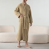 olcso Hálóingek, köntösök-Férfi Pizsamák Fürdőruha Sima Divat Stílusos Klasszikus Otthon Napi Ágy Flanel Poliészter Melegen tartani Mokaszinok Mekano V-alakú Hosszú ujj Ősz Tél Sárga Bíbor