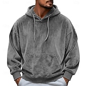economico felpe con cappuccio da uomo di base-Per uomo Felpa con cappuccio Velluto a coste Verde militare Blu Marrone Grigio Con Cappuccio Semplice Tasca a marsupio Sport &amp; Outdoor Casuale Quotidiano senza stampa Streetwear Cool Abbigliamento