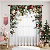 Недорогие Рождественская кухня-Рождественские прозрачные шторы серии 2025, 3D цифровая печать, оконные шторы для гостиной, спальни, праздничное украшение, декор для дома, элегантные праздничные шторные панели