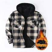 economico camicie di flanella-Per uomo Giacca-camicia Giacca camicia Giacca invernale Plaid Vacanza Abbigliamento quotidiano Bianco Rosso Blu Arancione Manica Lunga Con Cappuccio Autunno Inverno Abbigliamento Tasca Frontale