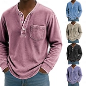 olcso Alkalmi Henley póló-Férfi Henley ing 100% Cotton Acid Wash ing Póló póló Hosszú ujj Régies (Vintage) Retró Alkalmi Régies stílus Kimosva Henley Hétköznapi Tavasz Ősz Minden évszak Sötétbarna Fekete Rózsaszín Henley póló