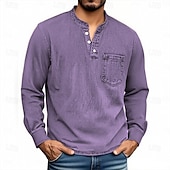 preiswerte Lässiges Henley-T-Shirt-Herren Henley Hemd T-Shirt Langarmshirt Langarm Henley Herbst Winter Retro Mode Designer Nostalgisch Mode Jahrgang Urlaub Straße Ausgehen Schwarz Rosa Marineblau Top T-Shirt für Herren