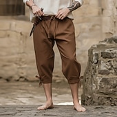 baratos Partes inferiores-Vintage Medieval Renascentista Calças Calção Calça Pirata Pirata Viking Cruzado Ranger Fantasia Homens Pirata Fantasia Calças Verão