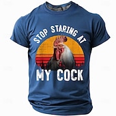  T-Shirt Grafica Divertente da Uomo con Gioco di Parole Gallina Manica Corta - Smettila di Fissare il Mio Gallo