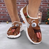 tanie Męskie buty na Boże Narodzenie-Męskie świąteczne kapcie piernikowe - zabawne buty na święta z motywem piernikowych ciasteczek, wygodne, wsuwane, idealne do leniuchowania i codziennego noszenia zimą