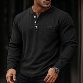 Недорогие Повседневная футболка Хенли-SoftFade™ Мужская футболка Henley длинный рукав Henley весна осень винтаж ретро винтажная повседневная винтажного стиля выцветшая стиранная повседневная голубой черный темно-синий топ футболка для