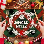 baratos Placemats &amp; Coasters &amp; Trivets-6 peças de floco de neve vermelho de natal &amp;Jogo americano de boneco de neve de árvore de Natal resistente ao calor, jogos americanos quadrados de linho para decoração de mesa de sala de jantar,