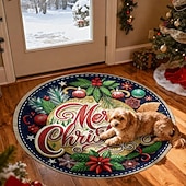 Недорогие Коврики-С Рождеством круглый коврик для гостиной и спальни искусственный кашемир коврик праздника с украшениями Пуансеттия и сосновыми листьями мягкий нескользящий машинная стирка 4фт