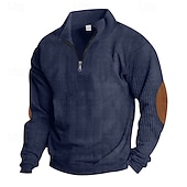voordelige Basis Sweatshirts-Voor heren Sweatshirt Corduroy Trui met capuchon Stoppen Sweatshirt met kwartrits Abrikoos Spijkerbroekblauw Zwart Wit Leger Groen Opstaande boord Effen Lapwerk Kleurenblok Sport &amp; Outdoor Casual