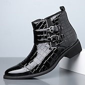 Недорогие Платье ботинки-Мужские коричневые ботинки с двойной пряжкой, верх с тиснением под крокодиловую кожу, стильный формальный дизайн для деловых встреч, свадеб и особых случаев.