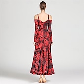 abordables Standard  Ballroom-Animal Print Off-Shoulder Ballroom Dance Dress for Women - Long Sleeve A-Line Gown for Competitions, Latin, and Dance Events