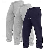 cheap Straight Leg-3Pcs Men's Straight Leg Sweatpants Fleece Trousers Casual Pants Drawstring Elastic Waist Multi-pack Plain Comfort Full Length Outdoor Travel Daily Basic Fashion