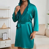 cheap Men&#039;s Robes-Men&#039;s Pajamas Silk Robe Sleepwear Pajama Set 1 set Plain Fashion Stylish Classic Home Daily Bed Polyester Comfort Soft Hoodie Long Sleeve Belt Included Summer Spring Lake Blue Champagne