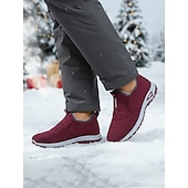  Damesko i burgunderfarget slip-on-mønster med fuskepelskant, koselige støvletter for kaldt vær, perfekte til jul, julehandel og uformelle dager