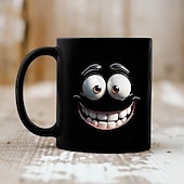 abordables Mugs et tasses-Tasse à café noire amusante avec un grand visage de dessin animé souriant, tasse à thé en céramique de 12 oz, cadeau pour le bureau, la maison, les amis, nouveauté, cadeau d'anniversaire ou de