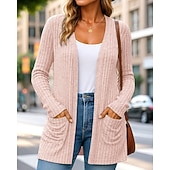 economico Giacche da corsa-Per donna Tinta unita Cardigan lavorato a maglia Autunno Manica Lunga Athleisure Scollo a V All'aperto Viaggio Sportivo Blu Rosa scuro Nero abbigliamento sportivo Abbigliamento sportivo