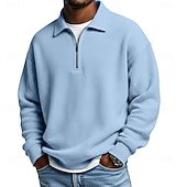 billige Klassisk poloskjorte for menn-Herre Vaffel poloskjorter Kvart zip-polo utendørs Avslappet Quarter Zip Langermet Mote Moderne Helfarge Med Tekstur Strikket Vår &amp; Vinter Alle årstider Løstsittende Svart Hvit Navyblå Mørkegrønn