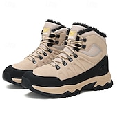 voordelige Winter- en sneeuwlaarzen-beige en zwarte waterdichte wandelschoenen voor heren met antislipzool en warme voering, outdoor trekkingschoenen voor winterkamperen en bergavonturen