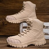 abordables Bottes de randonnée-Bottes de randonnée d&#039;extérieur beiges pour hommes avec semelle en caoutchouc antidérapante et construction respirante, bottes tactiques légères pour la randonnée, le camping et le port quotidien