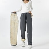 economico Pantaloni a gamba dritta-Per donna Pantaloni Attivo Moda Casual Lunghezza intera Vita media Tinta unica Semplice Coulisse Tasca Fascia Elastica Calore Termico Comodo Micro-elastico All'aperto Lavoro Streetwear Grigio scuro