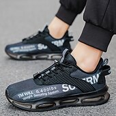 abordables Chaussures de Course pour Hommes-Baskets jaunes de style urbain pour hommes avec semelle à coussin d'air et tige en mesh, chaussures de sport légères et tendance pour la course, la salle de sport et les vêtements décontractés