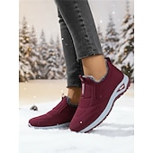  Damesko i burgunderfarget slip-on-mønster med fuskepelskant, koselige støvletter for kaldt vær, perfekte til jul, julehandel og uformelle dager