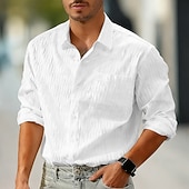 baratos camisa de botão masculina-Homens Camisa Social Camisa casual camisa de praia camisa de botão Camisa de algodão Preto Branco Verde Manga Longa Côr Sólida Tecido Aberto para a Lateral Férias Casual Bolsos Roupa Moda Moderna